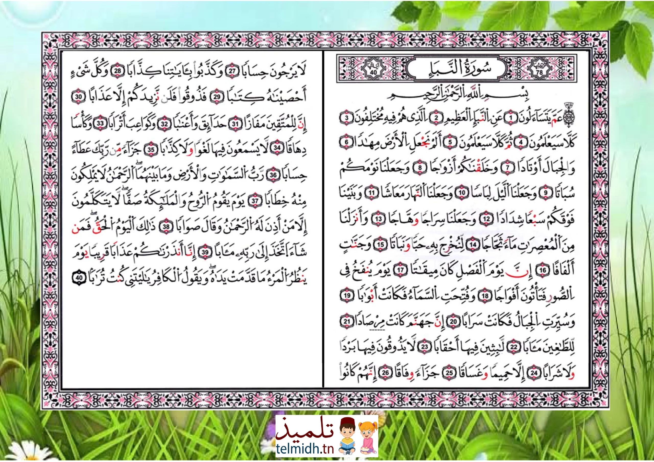سورة النبأ - برواية قالون - السنة السادسة - Telmidh