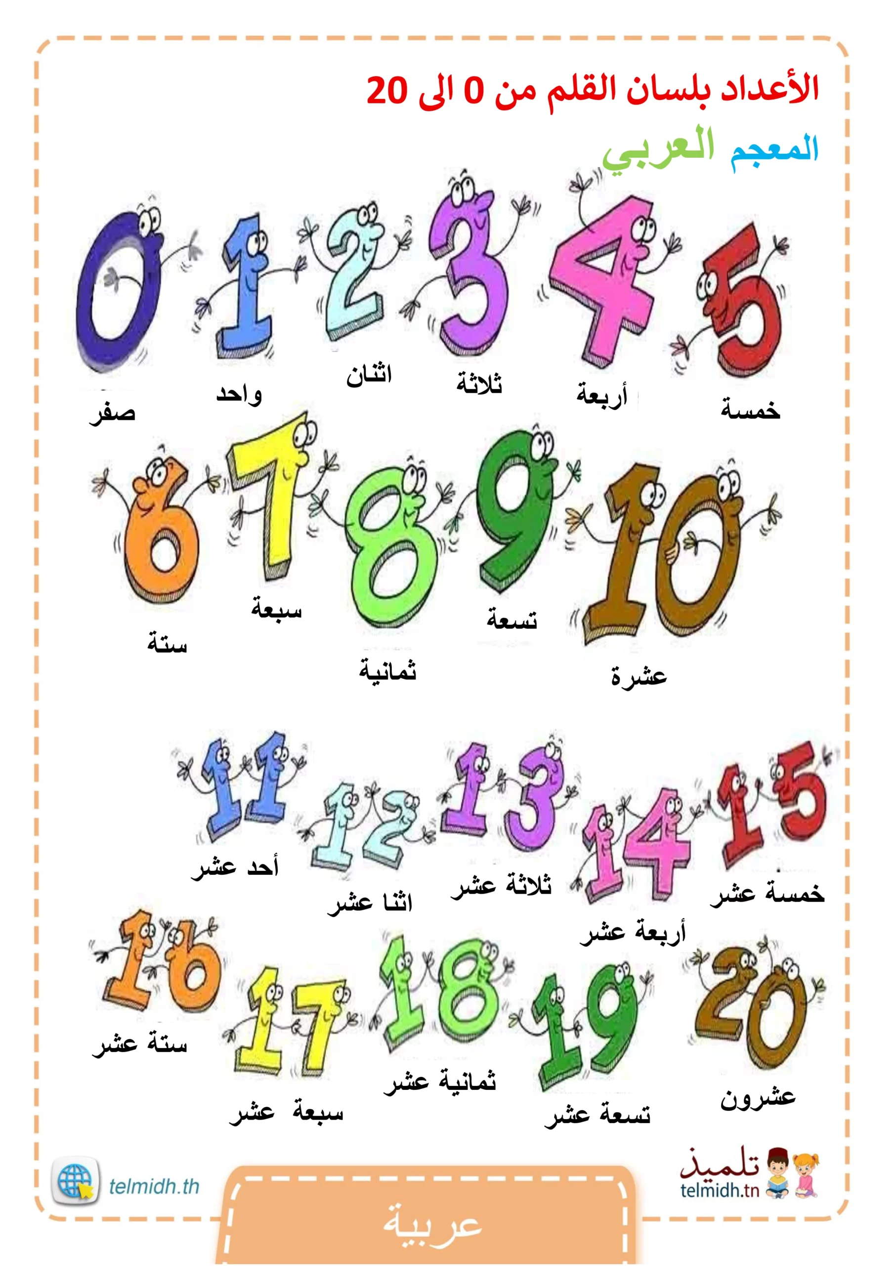الاعداد بالعربية من 0 الى 20 - تلميذ